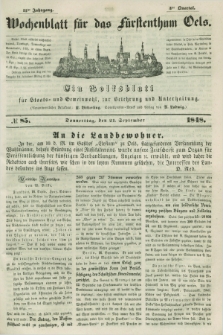 Wochenblatt für das Fürstenthum Oels : ein Volksblatt für Staats- und Gemeinwohl, zur Belehrung und Unterhaltung. Jg.15, № 85 (21 September 1848)