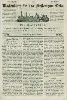 Wochenblatt für das Fürstenthum Oels : ein Volksblatt für Staats- und Gemeinwohl, zur Belehrung und Unterhaltung. Jg.15, № 91 (5 Oktober 1848)