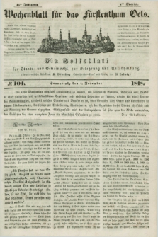 Wochenblatt für das Fürstenthum Oels : ein Volksblatt für Staats- und Gemeinwohl, zur Belehrung und Unterhaltung. Jg.15, № 104 (4 November 1848)