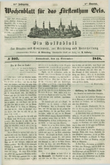 Wochenblatt für das Fürstenthum Oels : ein Volksblatt für Staats- und Gemeinwohl, zur Belehrung und Unterhaltung. Jg.15, № 107 (11 November 1848)