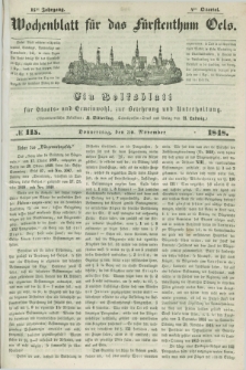 Wochenblatt für das Fürstenthum Oels : ein Volksblatt für Staats- und Gemeinwohl, zur Belehrung und Unterhaltung. Jg.15, № 115 (30 November 1848)