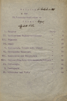 „Katalog der Bestände vor 1830 in der St. Johannis-Bibliothek zu Lissa = Leszno, aufgestellt 1932”