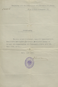 Papiery Władysława Orkana z lat 1914-1927, dotyczące jego służby wojskowej
