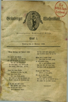 Gruenberger Wochenblatt. 1826, Stück 1 (1 Januar)