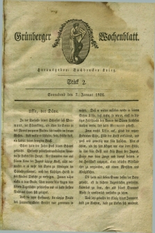 Gruenberger Wochenblatt. 1826, Stück 2 (7 Januar)