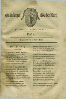 Gruenberger Wochenblatt. 1826, Stück 14 (1 April)