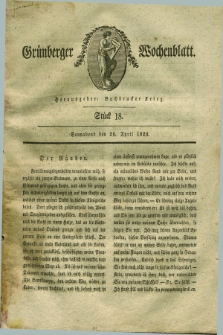 Gruenberger Wochenblatt. 1826, Stück 18 (29 April)