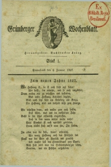 Gruenberger Wochenblatt. 1827, Stück 1 (6 Januar)