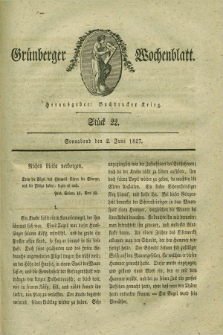 Gruenberger Wochenblatt. 1827, Stück 22 (2 Juni)