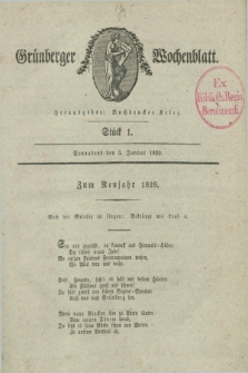 Gruenberger Wochenblatt. 1829, Stück 1 (3 Januar)