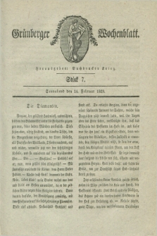 Gruenberger Wochenblatt. 1829, Stück 7 (14 Februar)