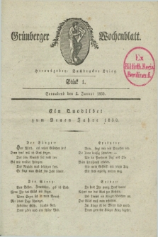 Gruenberger Wochenblatt. 1830, Stück 1 (2 Januar)