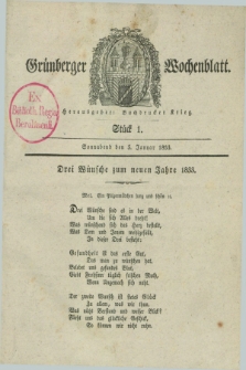 Gruenberger Wochenblatt. 1833, Stück 1 (5 Januar)