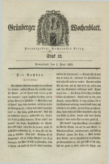 Gruenberger Wochenblatt. 1833, Stück 22 (1 Juni)
