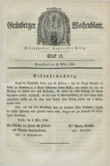 Gruenberger Wochenblatt. 1834, Stück 13 (29 März)