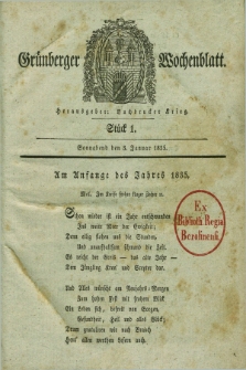 Gruenberger Wochenblatt. 1835, Stück 1 (3 Januar)