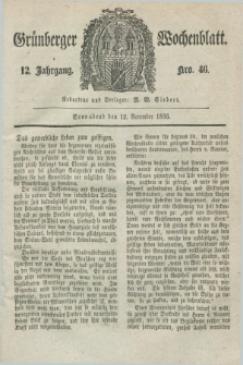Gruenberger Wochenblatt. Jg.12, Nro. 46 (12 November 1836) + dod.