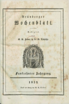 Gruenberger Wochenblatt. Jg.15, Inhalts-Verzeichniss (1839)