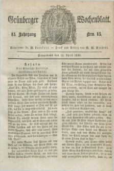 Gruenberger Wochenblatt. Jg.15, Nro. 15 (13 April 1839) + dod.