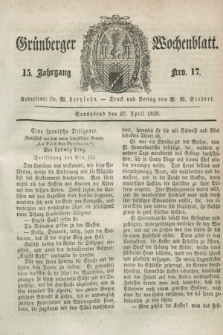 Gruenberger Wochenblatt. Jg.15, Nro. 17 (27 April 1839) + dod.
