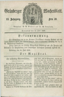 Gruenberger Wochenblatt. Jg.15, Nro. 28 (13 Juli 1839) + dod. + wkładka
