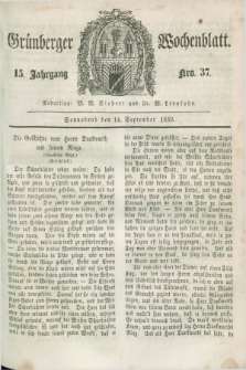Gruenberger Wochenblatt. Jg.15, Nro. 37 (14 September 1839) + dod.