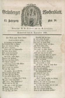 Gruenberger Wochenblatt. Jg.15, Nro. 38 (21 September 1839) + dod.
