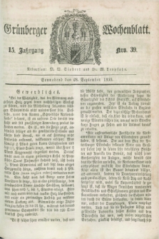 Gruenberger Wochenblatt. Jg.15, Nro. 39 (28 September 1839) + dod.
