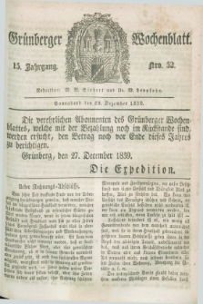 Gruenberger Wochenblatt. Jg.15, Nro. 52 (28 Dezember 1839) + dod.