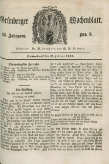 Gruenberger Wochenblatt. Jg.16, Nro. 8 (22 Februar 1840) + dod.
