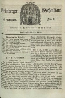 Gruenberger Wochenblatt. Jg.16, Nro. 21 (22 Mai 1840) + dod.