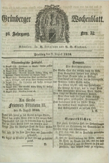 Gruenberger Wochenblatt. Jg.16, Nro. 32 (7 August 1840) + dod.