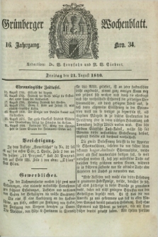 Gruenberger Wochenblatt. Jg.16, Nro. 34 (21 August 1840) + dod.