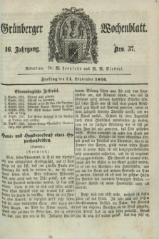 Gruenberger Wochenblatt. Jg.16, Nro. 37 (11 September 1840) + dod.