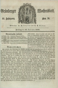 Gruenberger Wochenblatt. Jg.16, Nro. 38 (18 September 1840) + dod.