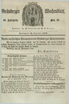 Gruenberger Wochenblatt. Jg.16, Nro. 39 (25 September 1840) + dod.
