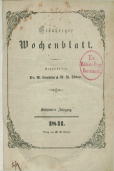 Gruenberger Wochenblatt. Jg.17, Inhalts-Verzeichniß (1841)