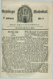 Gruenberger Wochenblatt. Jg.17, Nro. 8 (19 Februar 1841)