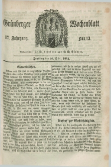 Gruenberger Wochenblatt. Jg.17, Nro. 13 (26 März 1841)