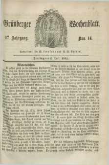 Gruenberger Wochenblatt. Jg.17, Nro. 14 (2 April 1841)