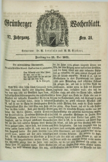 Gruenberger Wochenblatt. Jg.17, Nro. 21 (21 Mai 1841)