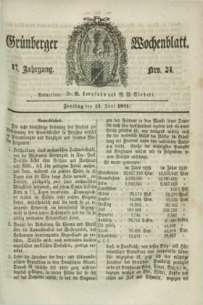 Gruenberger Wochenblatt. Jg.17, Nro. 24 (11 Juni 1841)