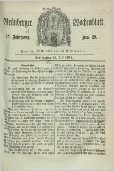 Gruenberger Wochenblatt. Jg.17, Nro. 29 (16 Juli 1841)