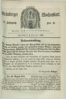 Gruenberger Wochenblatt. Jg.17, Nro. 36 (3 September 1841)