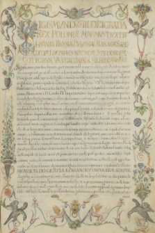 Dokument króla Zygmunta III zawierający potwierdzenie przywilejów dla rodziny Szembeków, wraz kolorowymi ilustracjami obrazującymi dzieje rodu, herbami i drzewem genealogicznym Szembeków