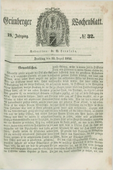 Gruenberger Wochenblatt. Jg.18, №. 32 (12 August 1842)