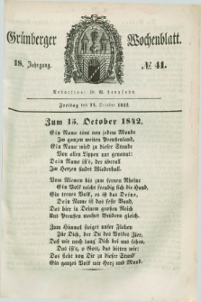 Gruenberger Wochenblatt. Jg.18, №. 41 (14 October 1842)