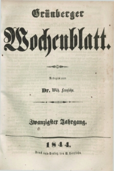 Gruenberger Wochenblatt. Jg.20, Inhalts-Register (1844)