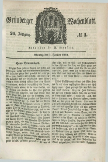 Gruenberger Wochenblatt. Jg.20, №. 1 (1 Januar 1844)