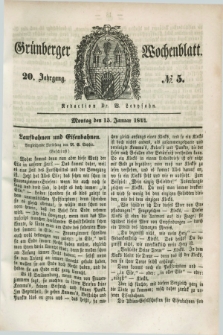 Gruenberger Wochenblatt. Jg.20, №. 5 (15 Januar 1844)